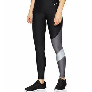 LARGE Womens Nike Power Team Victory Just Do It Black Gray Leggings